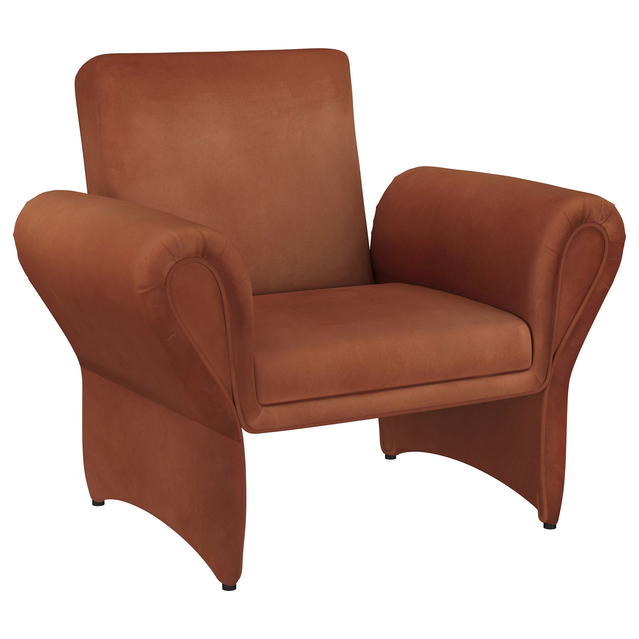 Sillón tapizado con brazos enrollables Liana, color naranja óxido