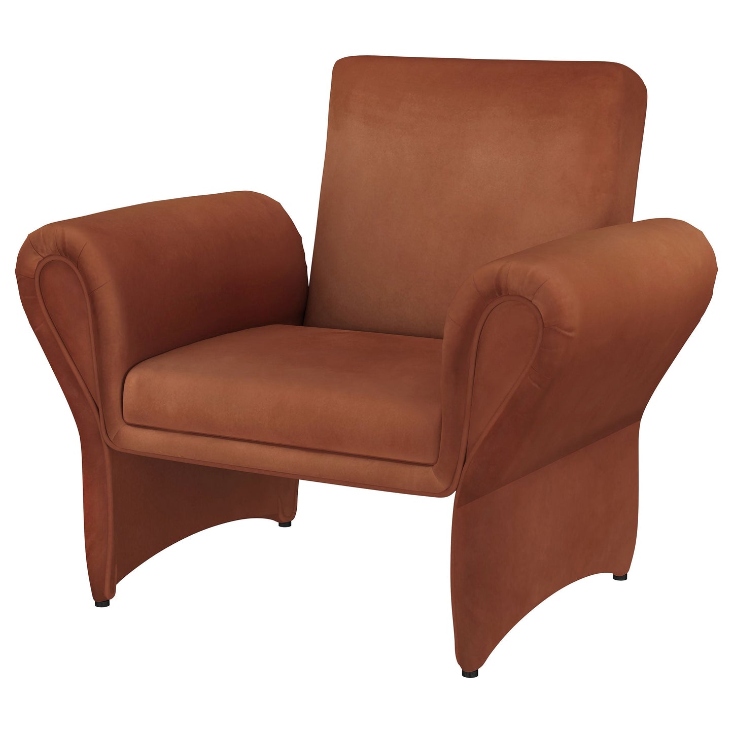 Sillón tapizado con brazos enrollables Liana, color naranja óxido