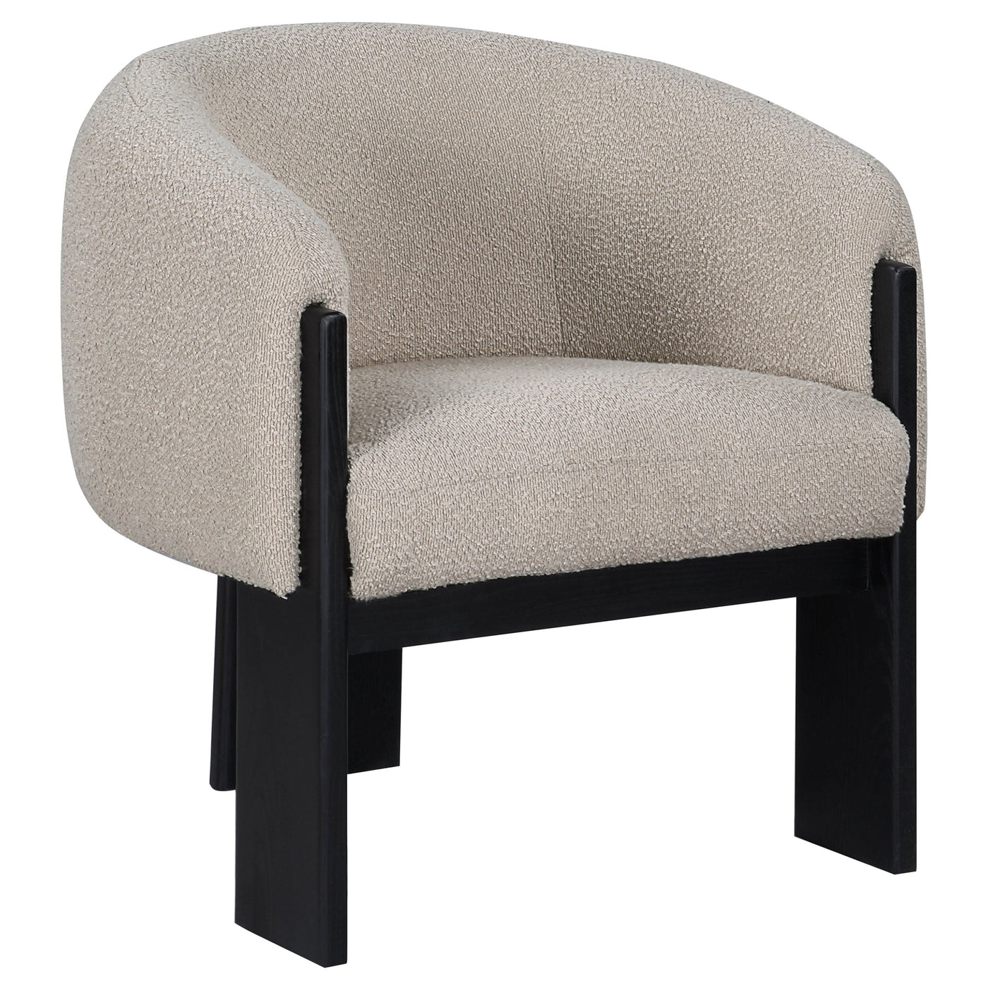 Silla decorativa Valdez Boucle con respaldo de barril tapizado en beige