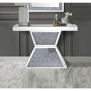 Noralie Glam Rectangular Console Table with Mirrored Geometric Pedestal Base