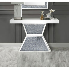 Noralie Glam Rectangular Console Table with Mirrored Geometric Pedestal Base