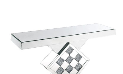 Noralie Glam Rectangular Console Table with Checkered Pattern