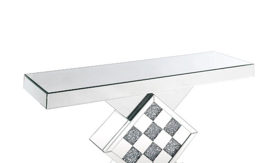 Noralie Glam Rectangular Console Table with Checkered Pattern