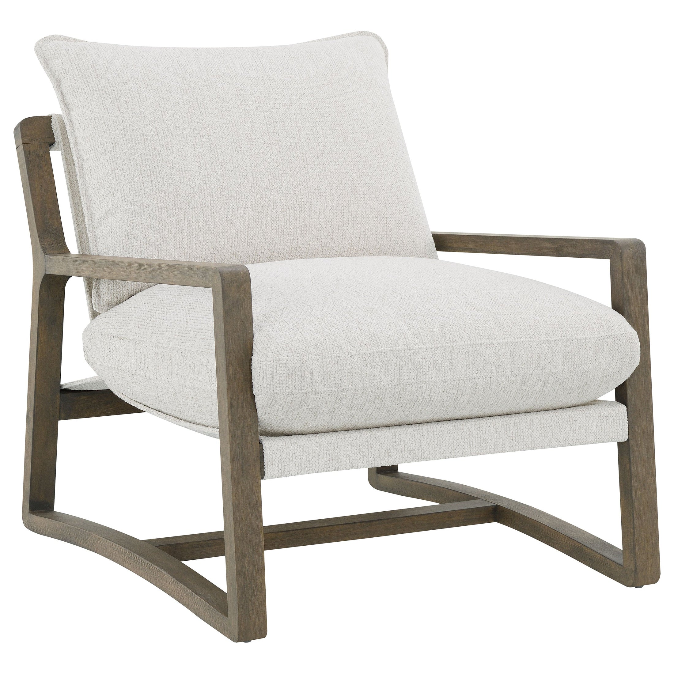 Sillón Ginebra Boucle tapizado con brazos de madera, color arena