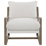 Sillón Ginebra Boucle tapizado con brazos de madera, color arena