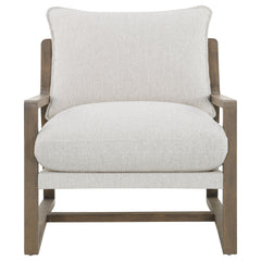 Sillón Ginebra Boucle tapizado con brazos de madera, color arena