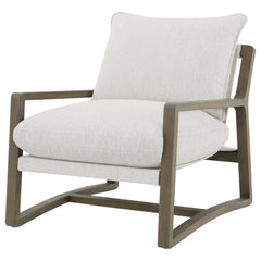 Sillón Ginebra Boucle tapizado con brazos de madera, color arena