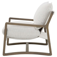 Sillón Ginebra Boucle tapizado con brazos de madera, color arena