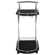 Elfman 2-tier Glass Shelf Metal Bar Cart Black and Chrome
