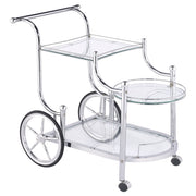 Carrito de bar de metal con estantes de vidrio de 3 niveles Sarandon, cromado