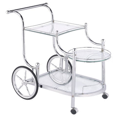 Carrito de bar de metal con estantes de vidrio de 3 niveles Sarandon, cromado