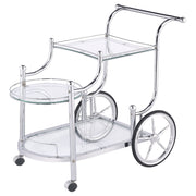 Carrito de bar de metal con estantes de vidrio de 3 niveles Sarandon, cromado