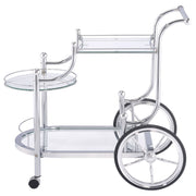Carrito de bar de metal con estantes de vidrio de 3 niveles Sarandon, cromado