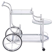 Carrito de bar de metal con estantes de vidrio de 3 niveles Sarandon, cromado