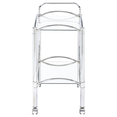 Carrito de bar de metal con estantes de vidrio rectangulares de dos niveles Shadix, cromado