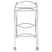 Carrito de bar de metal con estantes de vidrio rectangulares de dos niveles Shadix, cromado
