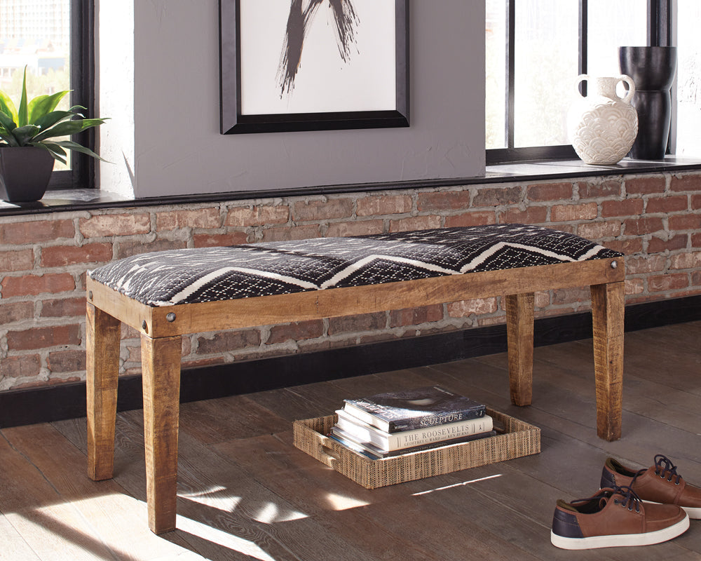 Banco de acento tapizado en tela Lamont en negro y natural