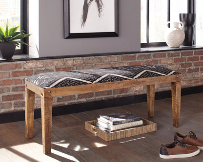 Banco de acento tapizado en tela Lamont en negro y natural