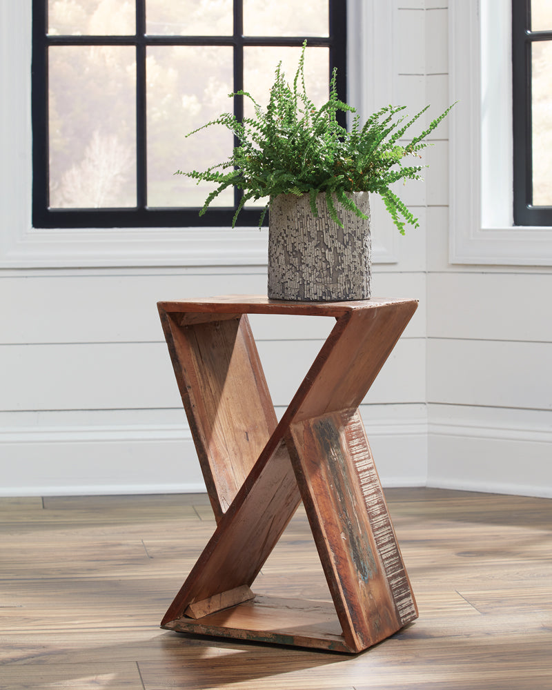 Mesa auxiliar decorativa Lily de madera maciza recuperada, color natural