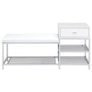 Siega 1-Drawer Shoe Storage Entryway Bench White High Gloss and Chrome