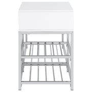 Siega 1-Drawer Shoe Storage Entryway Bench White High Gloss and Chrome