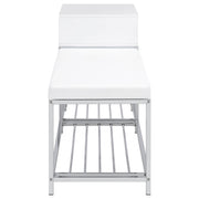 Siega 1-Drawer Shoe Storage Entryway Bench White High Gloss and Chrome