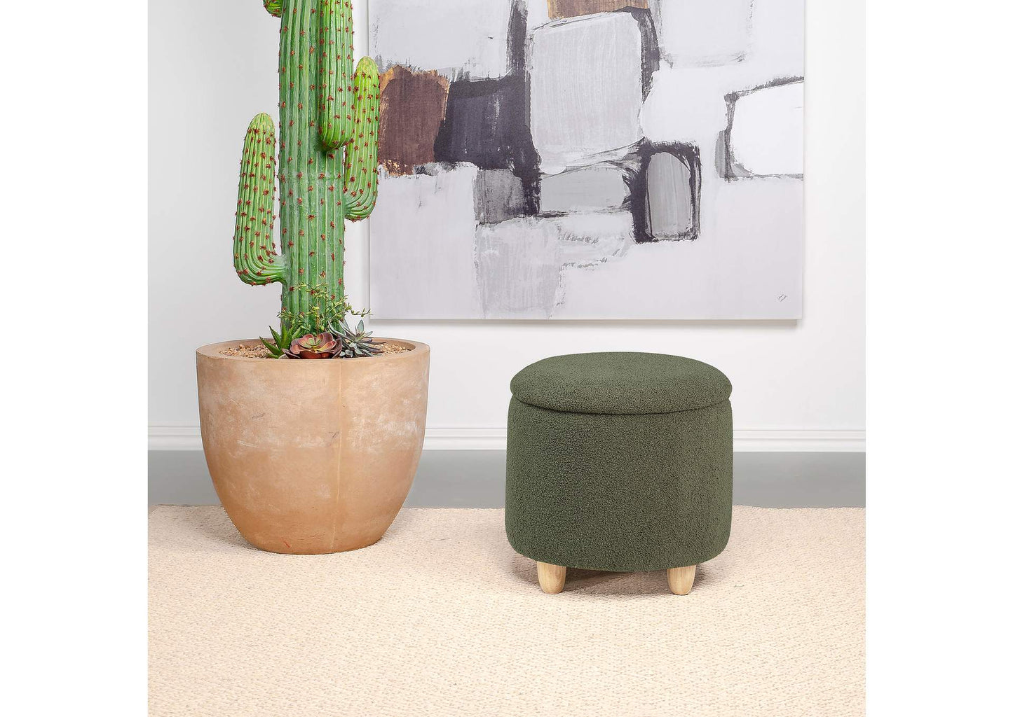 Valia Faux Sheepskin Upholstered Round Storage Ottoman