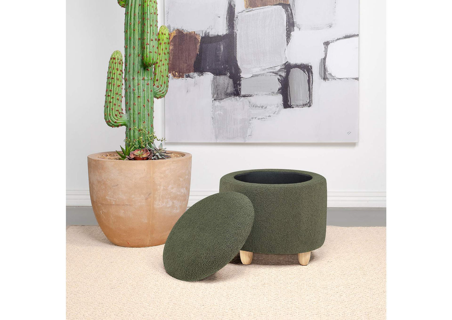 Valia Faux Sheepskin Upholstered Round Storage Ottoman