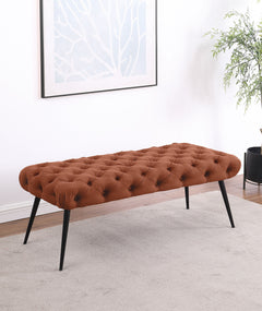 Ella Upholstered Tufted Bench Metal Legs Rust