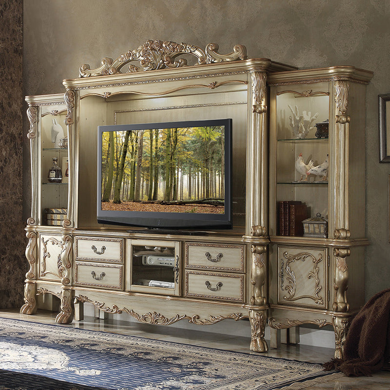 Dresden Entertainment Center - Gold Patina & Bone
