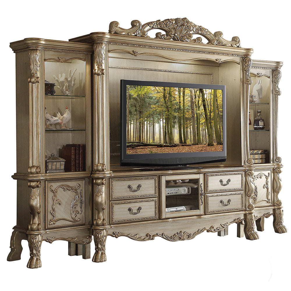 Dresden Entertainment Center - Gold Patina & Bone