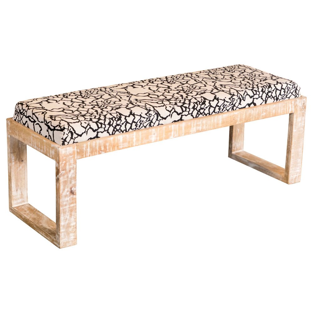 Banco decorativo Aiden tapizado en tela, blanco desgastado