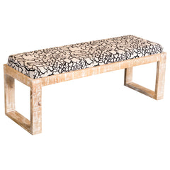 Banco decorativo Aiden tapizado en tela, blanco desgastado