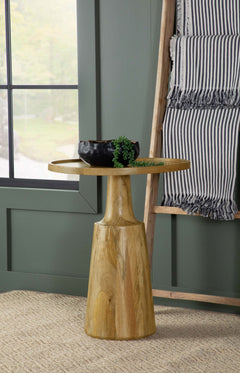 Mesa auxiliar redonda Ixia de madera maciza de mango con acento y tinte negro