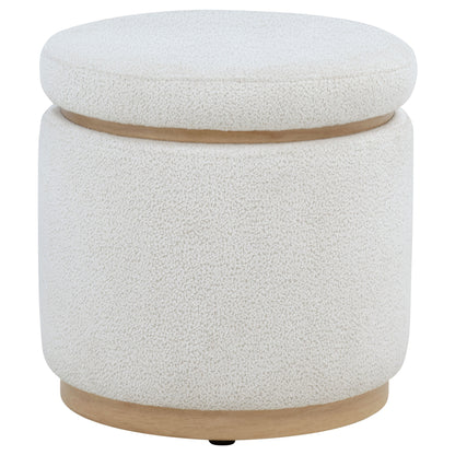 Remuda Boucle Upholstered Round Storage Ottoman Ivory