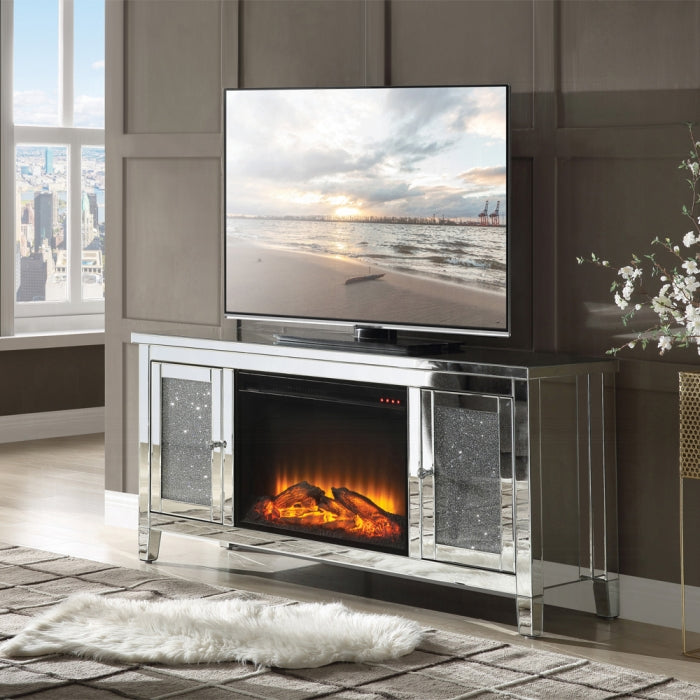 Mueble de TV Noralie Glam con chimenea y patas cónicas
