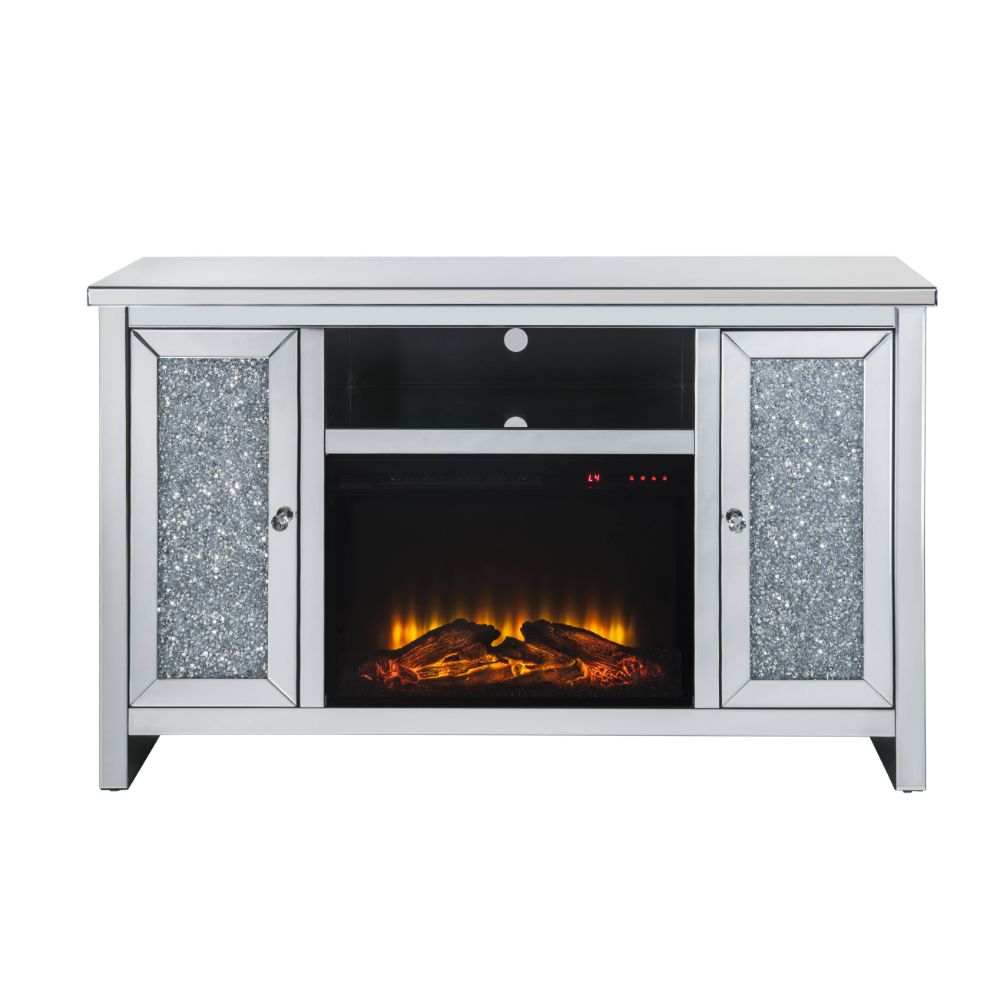 Mueble de TV Noralie Glam con chimenea, 140 cm de largo x 91 cm de alto
