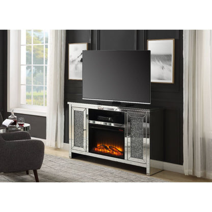 Mueble de TV Noralie Glam con chimenea, 140 cm de largo x 91 cm de alto