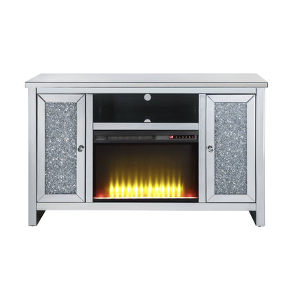Mueble de TV Noralie Glam con chimenea, 140 cm de largo x 91 cm de alto