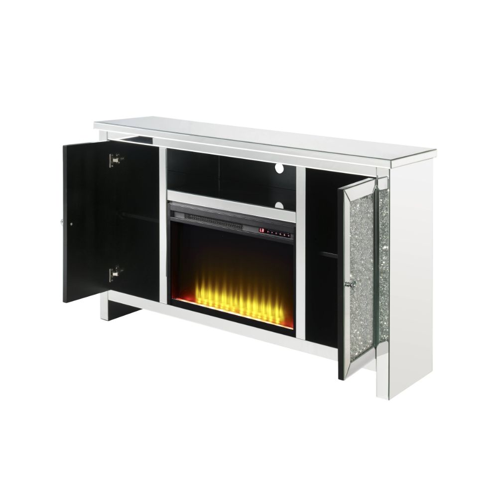 Mueble de TV Noralie Glam con chimenea, 140 cm de largo x 91 cm de alto