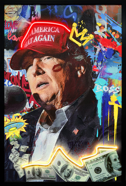 ''Neon Trump Money'' Hand-painted LED in Frame