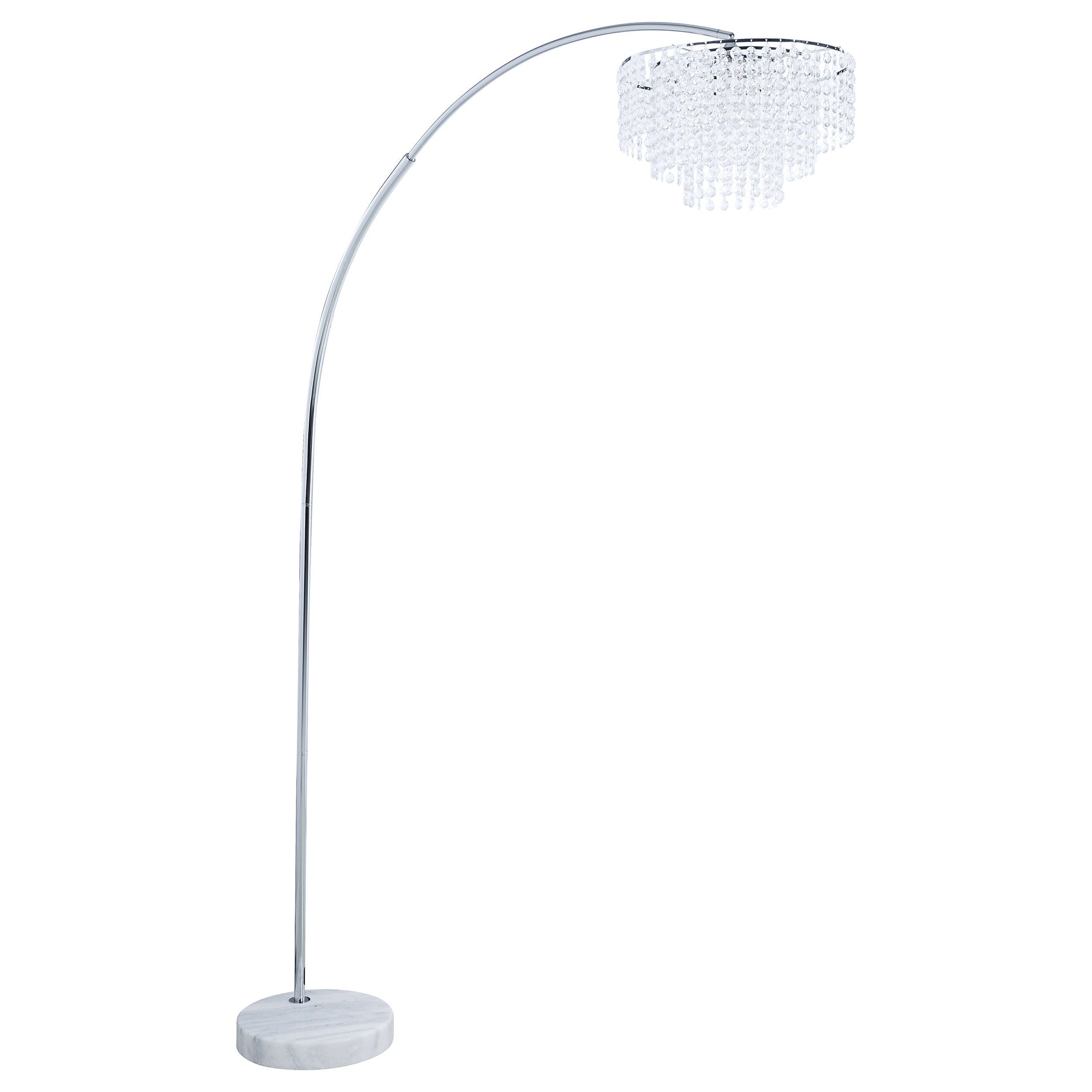 Lámpara de pie colgante Shirley de 86 pulgadas con arco de cristal y metal cromado