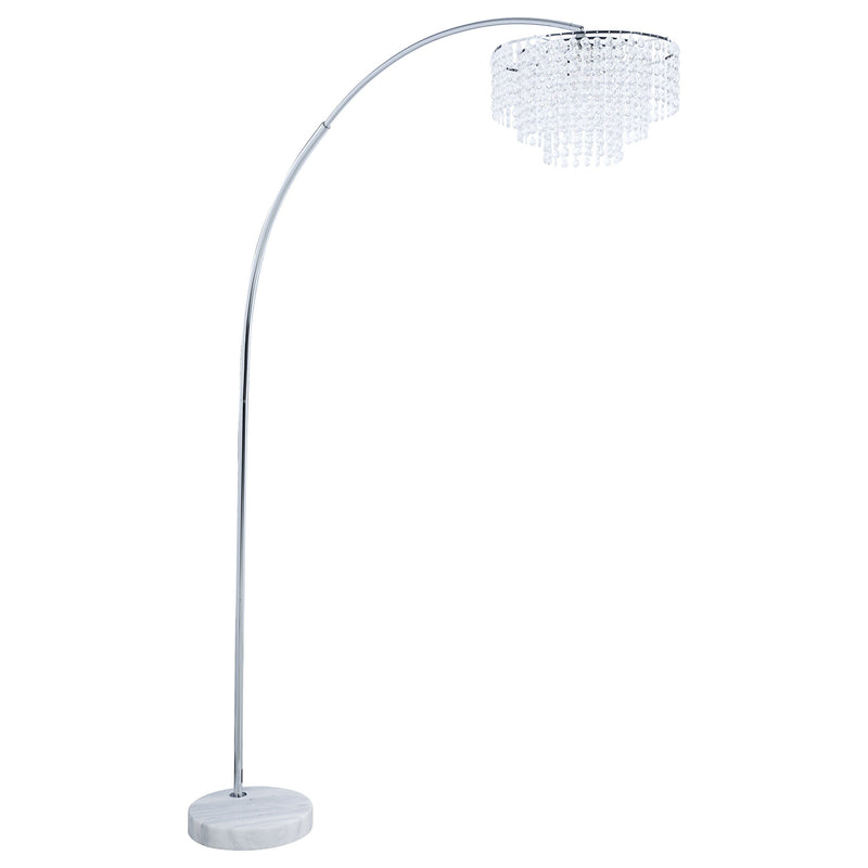 Lámpara de pie colgante Shirley de 86 pulgadas con arco de cristal y metal cromado