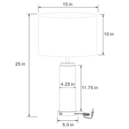 Lámpara de mesa Lucius de 25 pulgadas con cuerpo de mármol y pantalla de tambor, color blanco