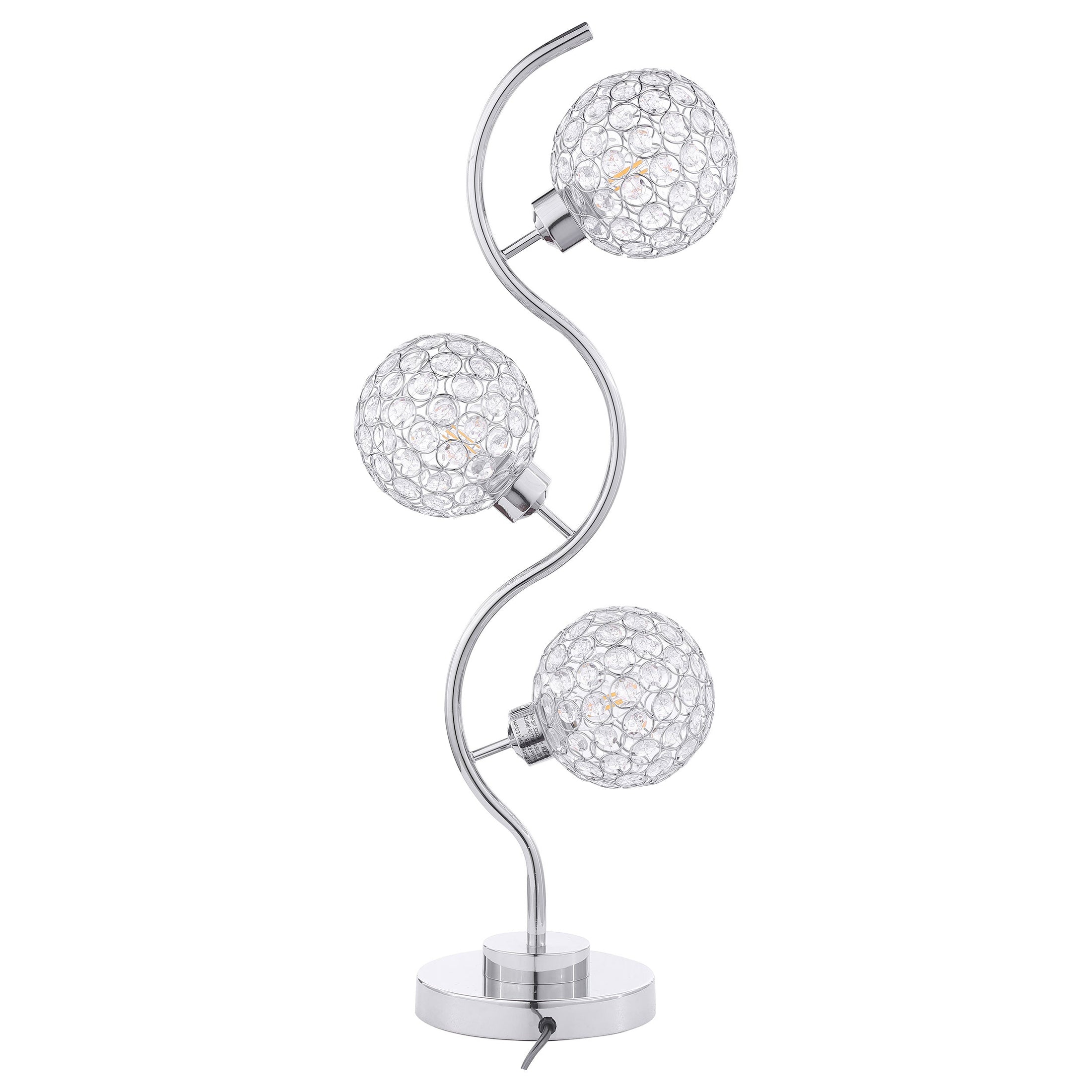 Lámpara de mesa Amberley de metal curvo de 33 pulgadas y 3 luces, color plateado