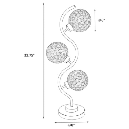 Lámpara de mesa Amberley de metal curvo de 33 pulgadas y 3 luces, color plateado