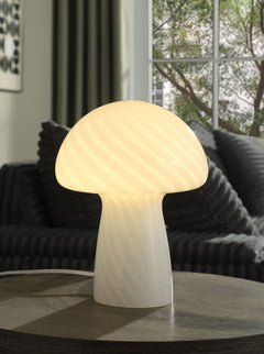 Lámpara de mesita de noche de cristal con forma de hongo Kanaby, color blanco