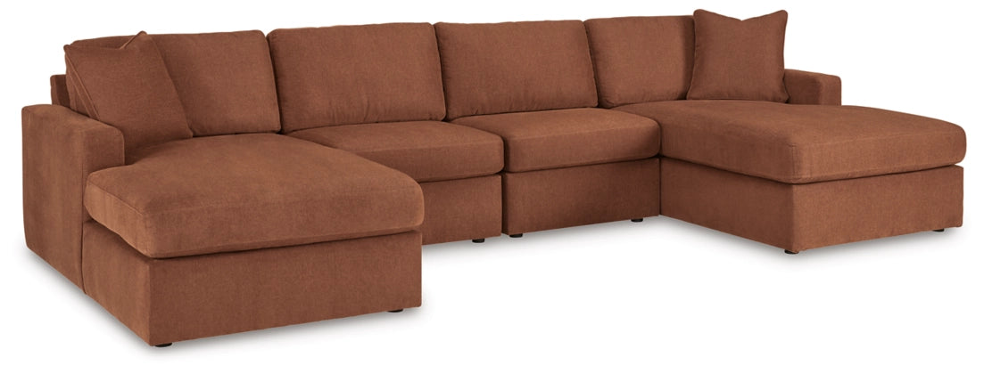 Seccional de tela doble con chaise longue modular de 4 piezas Modmax