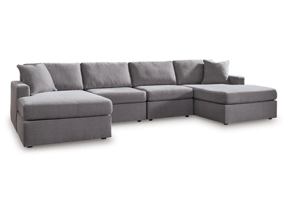 Seccional de tela doble con chaise longue modular de 4 piezas Modmax