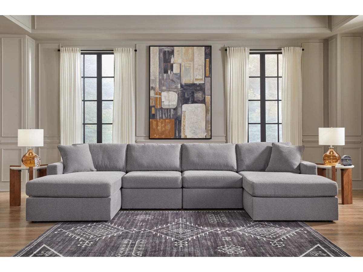 Seccional de tela doble con chaise longue modular de 4 piezas Modmax